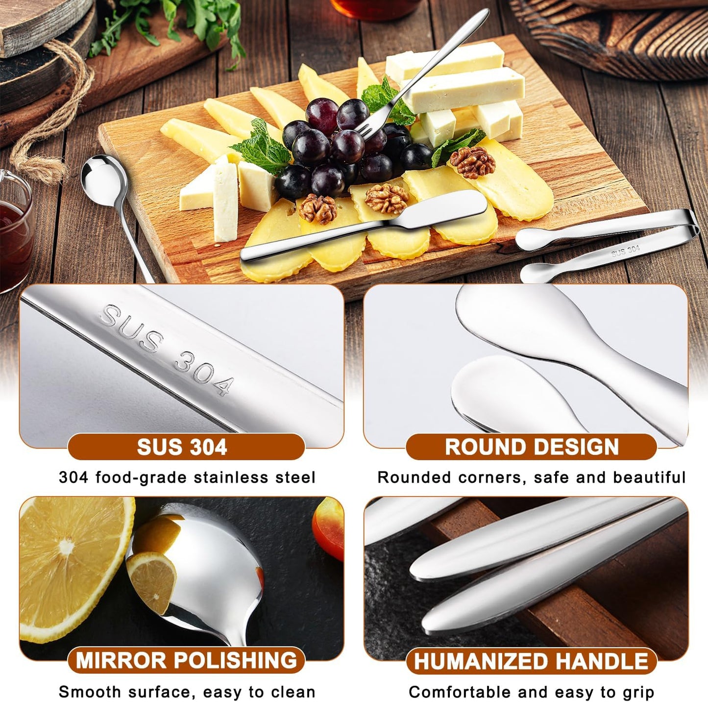 Cheese Butter Spreader Knife Set Charcuterie Accessories Charcuterie Boards Accessories Charcuterie Utensils Stainless Steel Spreader Knives Small Serving Tongs Mini Forks and Spoons for Pastry Making