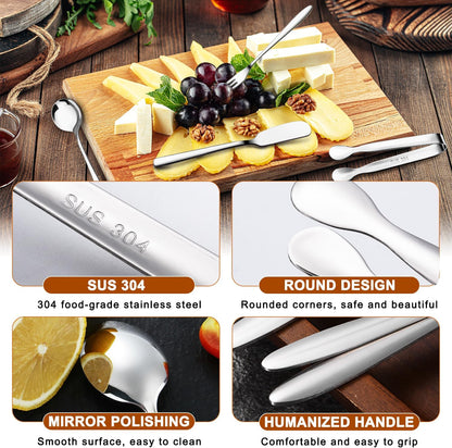 Cheese Butter Spreader Knife Set Charcuterie Accessories Charcuterie Boards Accessories Charcuterie Utensils Stainless Steel Spreader Knives Small Serving Tongs Mini Forks and Spoons for Pastry Making