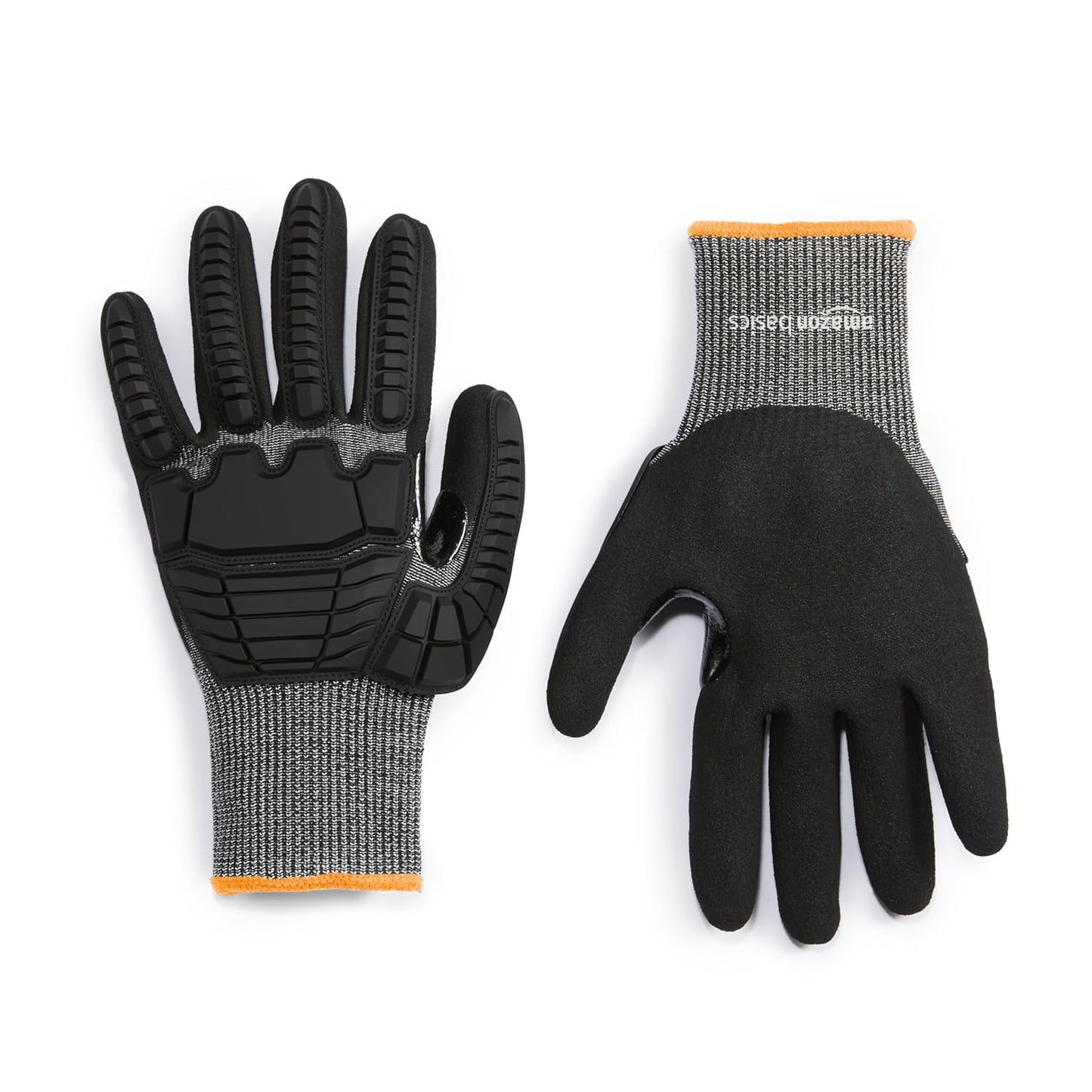 Amazon Basics Cut Level A2, Abrasion ANSI Level A4, Impact Protection Work Gloves, Touchscreen Compatible, 15G Sandy Nitrile Palm, Cut-Resistant, Pack of 100 Pairs, Black, Size XX-Small