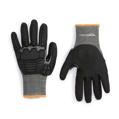 Amazon Basics Cut Level A2, Abrasion ANSI Level A4, Impact Protection Work Gloves, Touchscreen Compatible, 15G Sandy Nitrile Palm, Cut-Resistant, Pack of 100 Pairs, Black, Size XX-Small