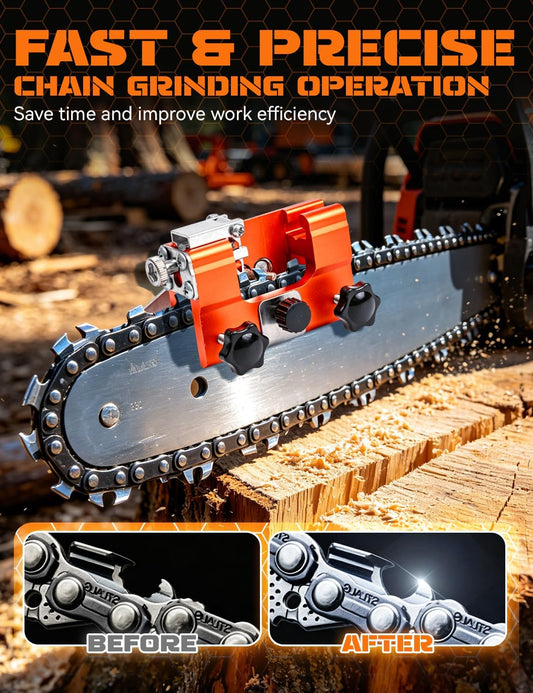 Chainsaw Sharpener, Portable Hand Crank Chain Saw Sharpening Tool with Adjustable Guide, Universal Fit for Most Chain Sizes, Manual Chainsaw Chain Sharpener for Outdoor & Field Use (Blue-Small)