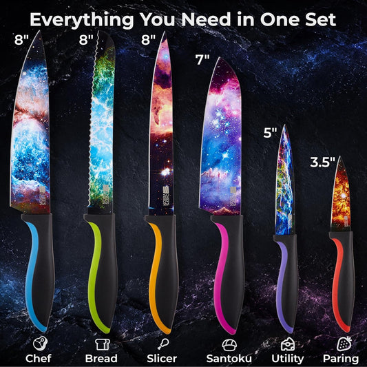 CHEF'S VISION Masterpiece Knife Set - 6-Piece Stainless Steel Cutting Knives Set for Kitchen - Stunning Artistic Designs, Great Gift for Women or Men - Unique Kitchen Knife Set Gift for Art Lovers