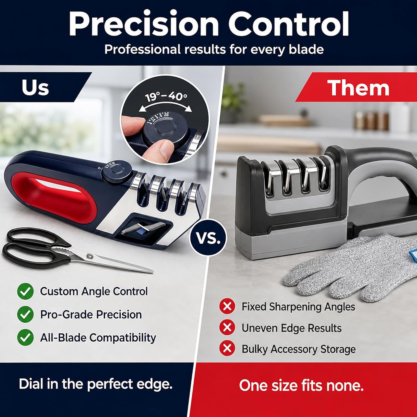 Hand held Knife Sharpener for Kitchen Knives - Scissor sharpener Tool - Adjustable Custom Sharpening System for All Blades, Ergonomic Handle, Non-Slip Base - Afilador De Cuchillos