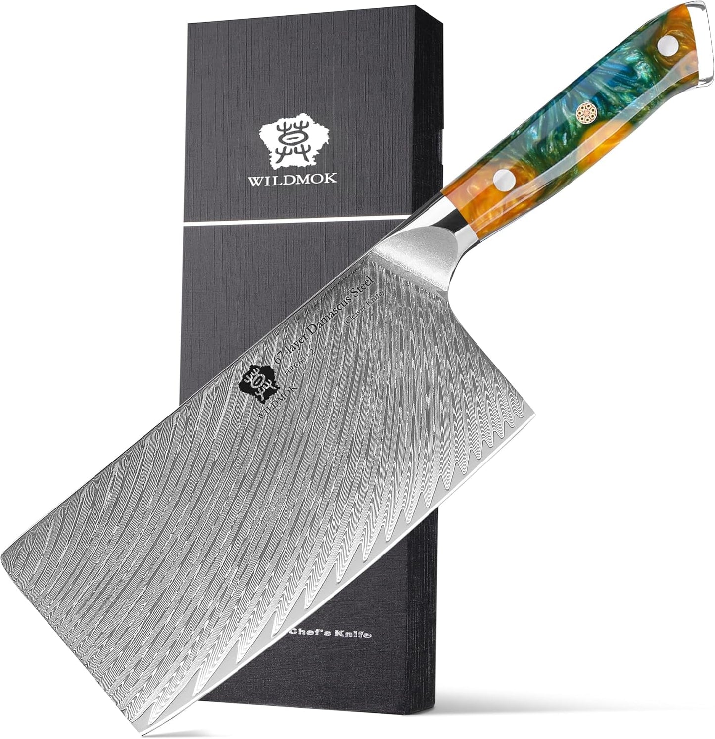 WILDMOK Damascus Boning Knife, 7 inch Super Sharp Fillet Knife, Japanese Damascus Steel, Full Tang Resin Handle, Includes Gift Box