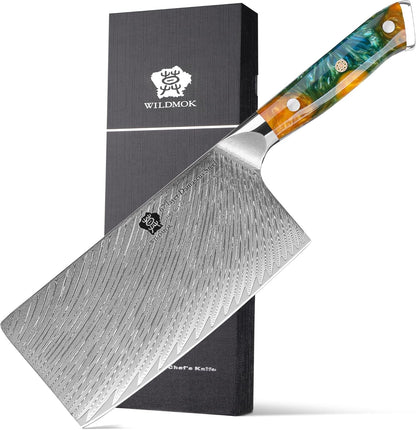 WILDMOK Damascus Boning Knife, 7 inch Super Sharp Fillet Knife, Japanese Damascus Steel, Full Tang Resin Handle, Includes Gift Box