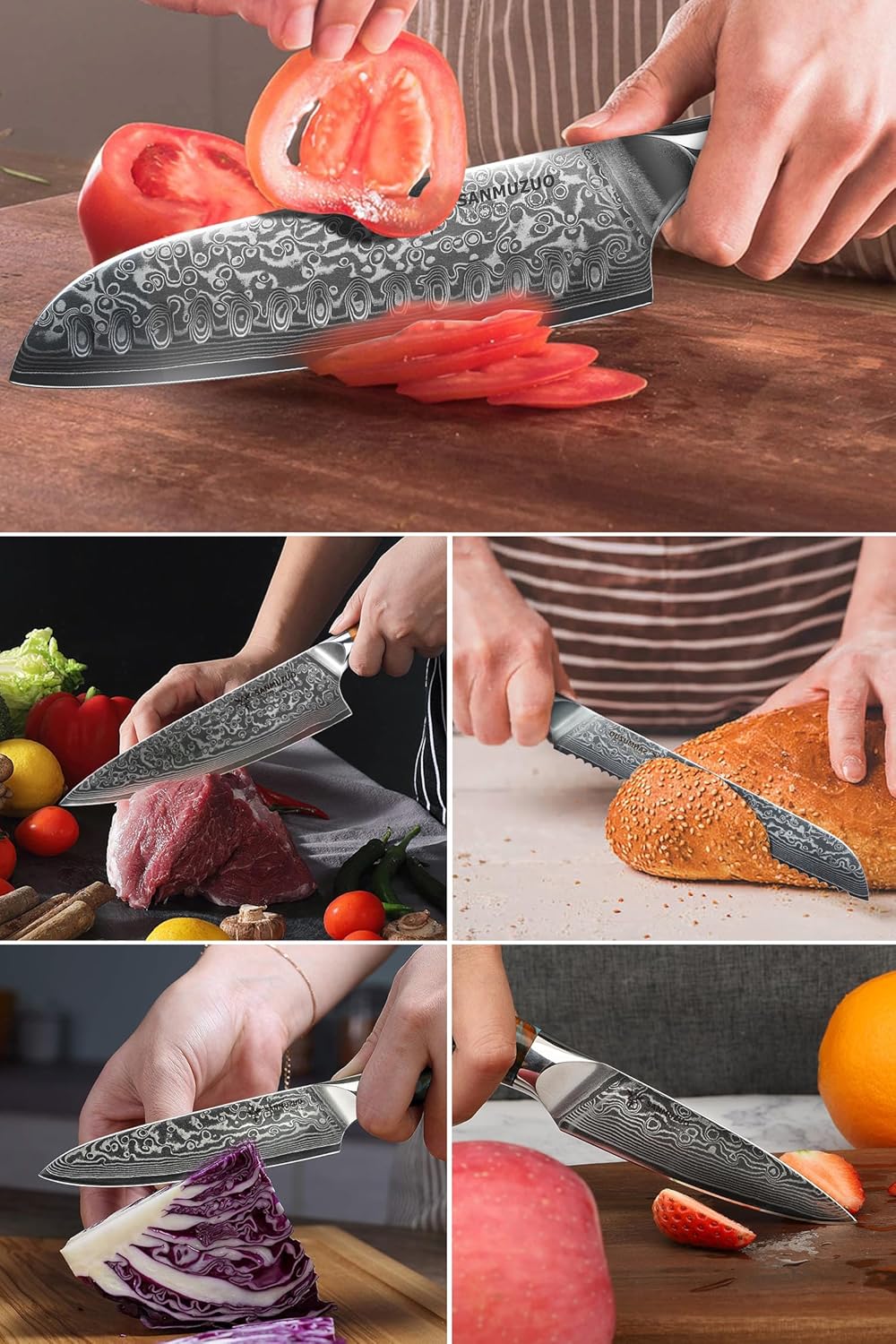 Steak Knives Set of 4, Ultra Sharp Non Serrated Kitchen Steak Knife 5 Inch - Damascus Steel & Resin Handle - Xuan Series (Sapphire Blue)
