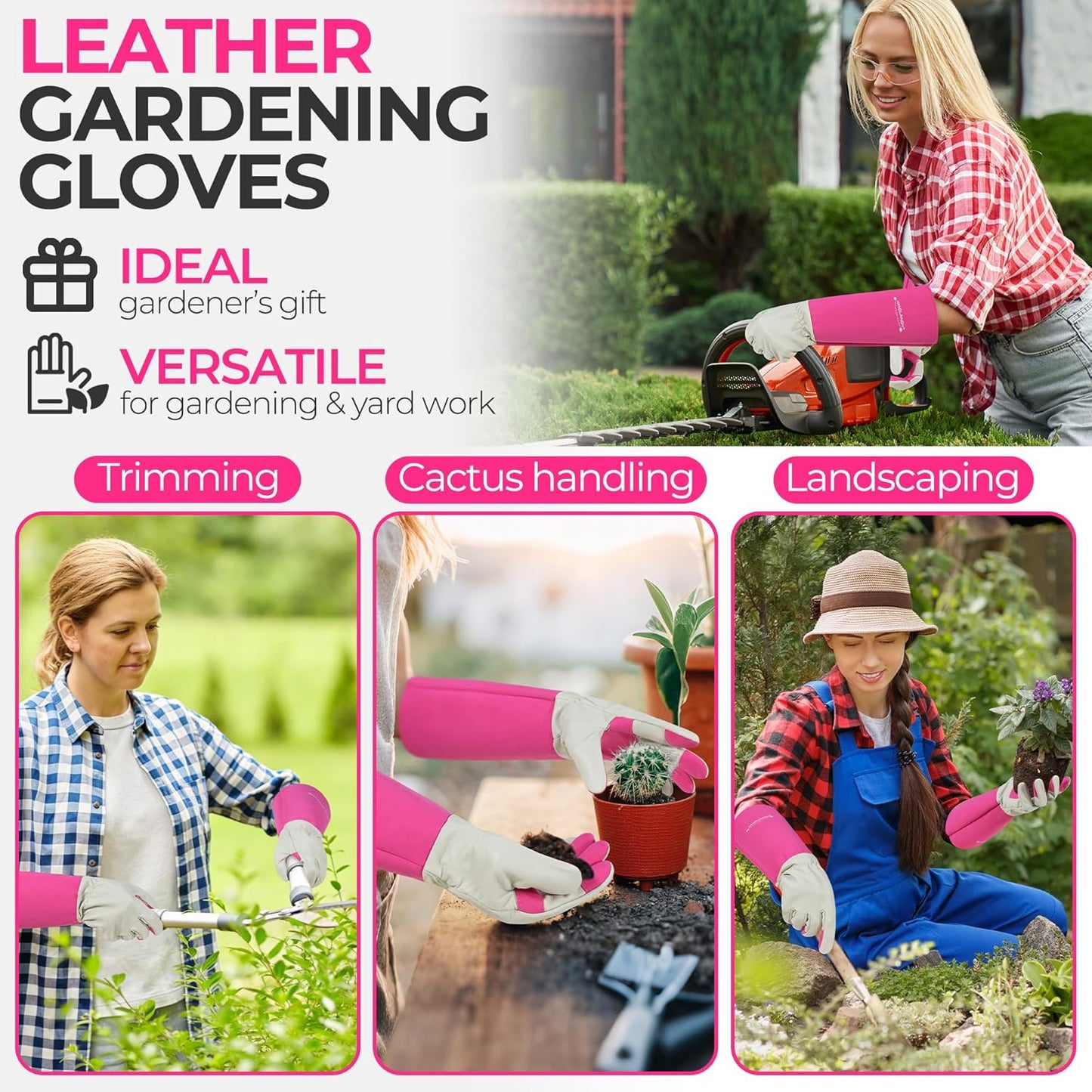HANDLANDY Rose Pruning Gloves for Men & Women, Long Thorn Proof Gardening Gloves, Breathable Pigskin Leather Gauntlet, Best Garden Gifts & Tools for Gardener