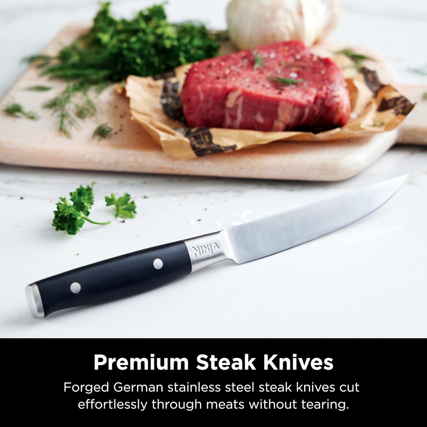 Ninja K32012 Foodi NeverDull Premium Knife System, 12 Piece Knife Block Set with Built-in Sharpener, German Stainless Steel Knives, Black