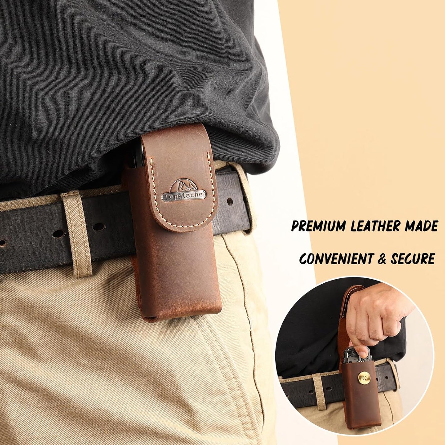 Topstache Leather Multitool Sheath - Multitool Holster for Belt - Belt Loop Multitool Pouch - Magnetic Closure Tool Pouch Case,