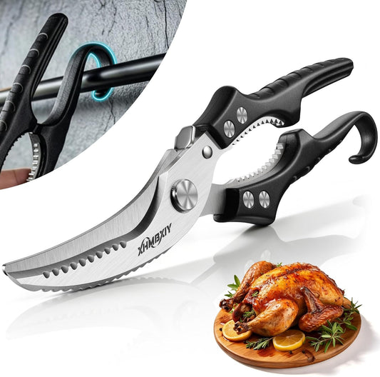 Heavy Duty Poultry Shears, Molybdenum-Vanadium Steel Kitchen Scissors for Chicken Bone and Meat, Ergonomic Non-Slip Handle with Spring Loaded & Safety Lock, Sharp Food Shears for Kitchen