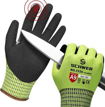 Schwer ProGuard High Level Cut Resistant Work Gloves PR3326 for Extreme Protection，ANSI A9 Cut Gloves with Reinforced Thumb, Non Slip, Breathable, Durable, Touch-screen, Black 1 Pair（XL）