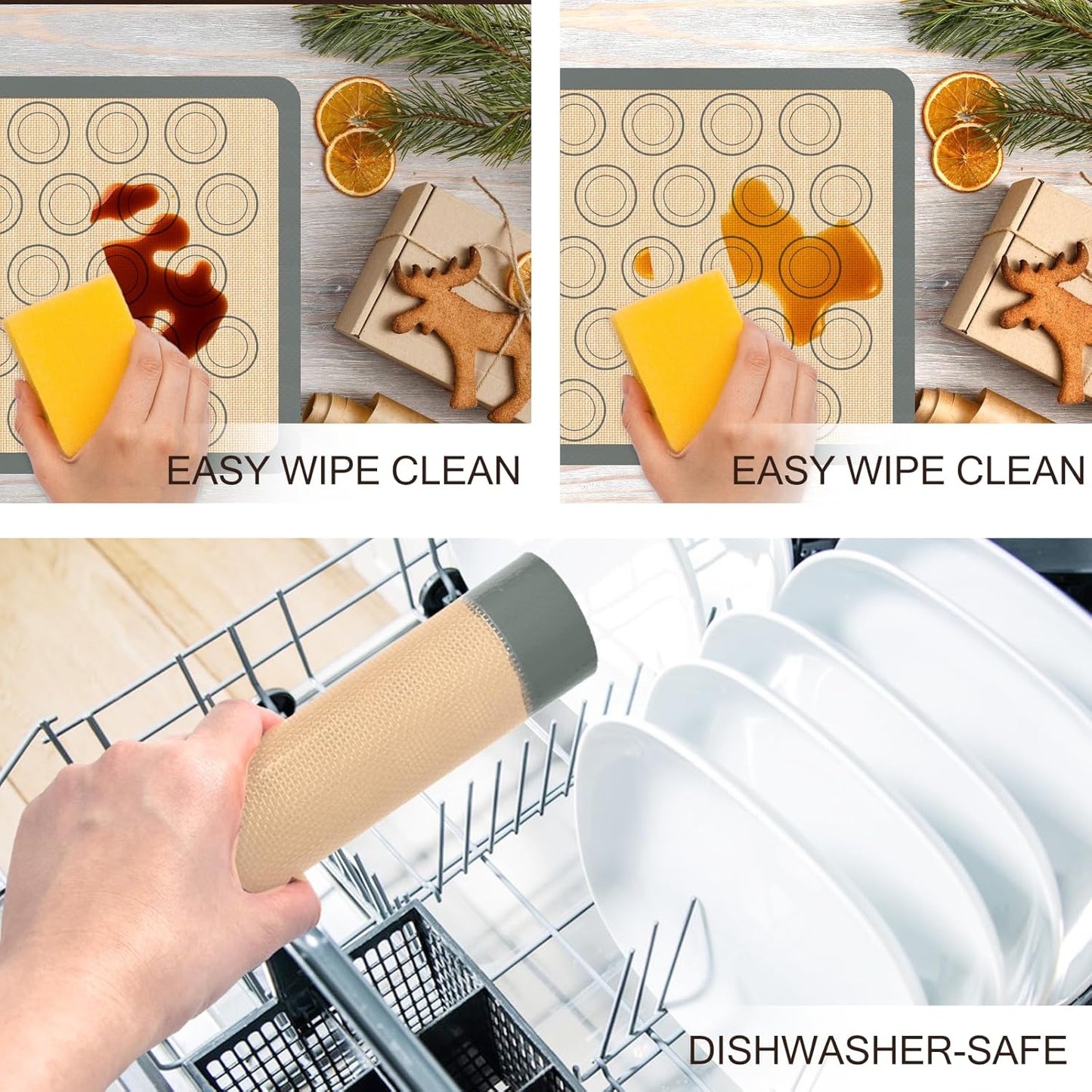 Silicone Baking Mat, 3 Pack Reusable Baking Sheet, Non-Stick ＆ Food Safe Silicone Mats for Baking for Making Cookies Macaroons Bread, Baking Supplies ＆ Accessories