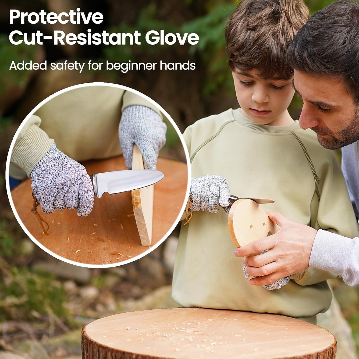 Kibbidea Kids Whittling Knife Set, Safe Kids Wood Carving Knife with Rounded Tip & Sheath, STEM Woodworking Kit with Wooden Boat DIY Project, Beginner Camping Bushcraft Knife for Boys & Girls