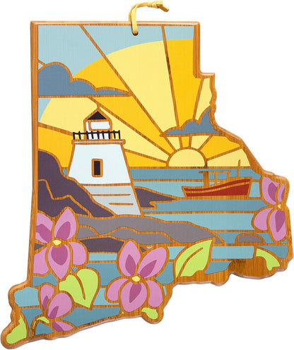 Totally Bamboo North Carolina State Shaped Cutting Board and Charcuterie Serving Platter with Artwork by Summer Stokes, Includes Hang Tie for Wall Display 18" x 8" x 5/8" - Colors B