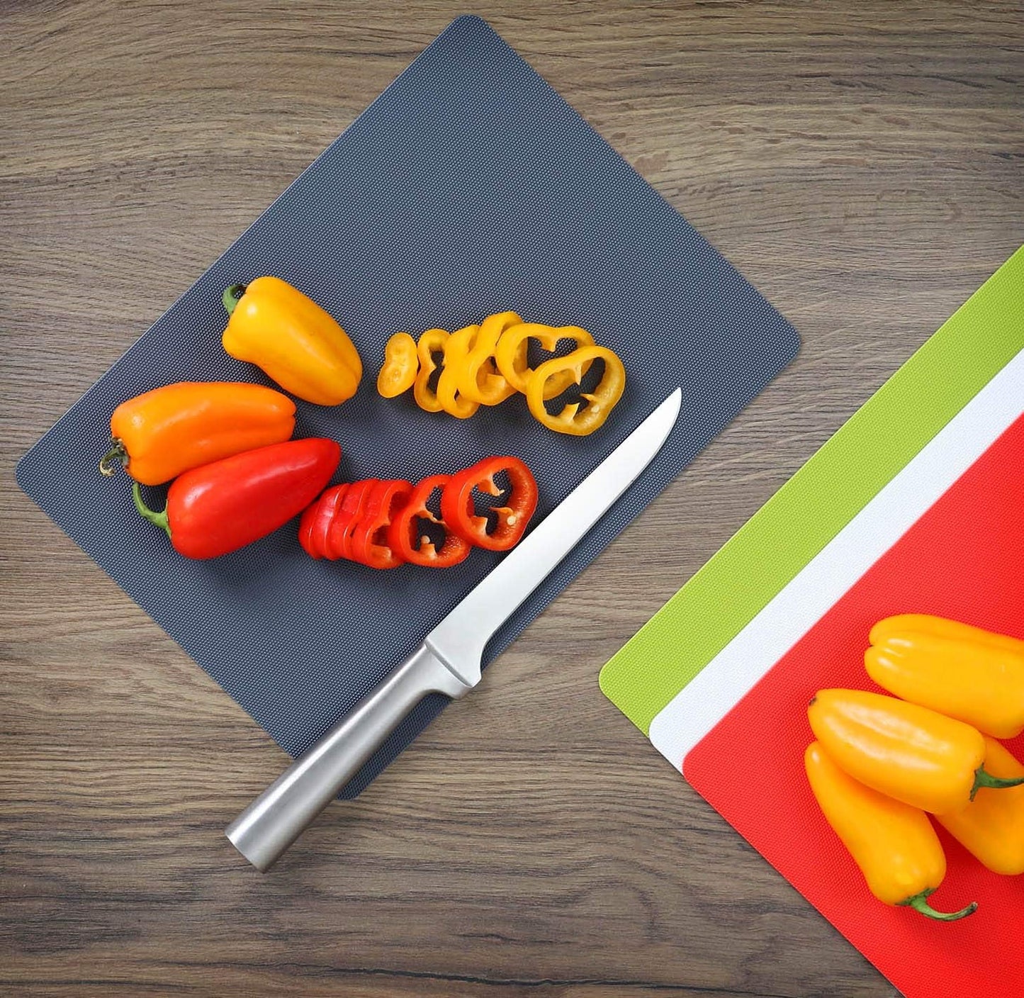 Dexas Heavy Duty Cutting Board Grippmat, Flexible Cutting Boards for Kitchen, Set of 4, Non Slip Plastic Board Cutting Mat Small Size 5.5 x 8, Blue, Green, Yellow, Red Set, Kitchen Gadgets