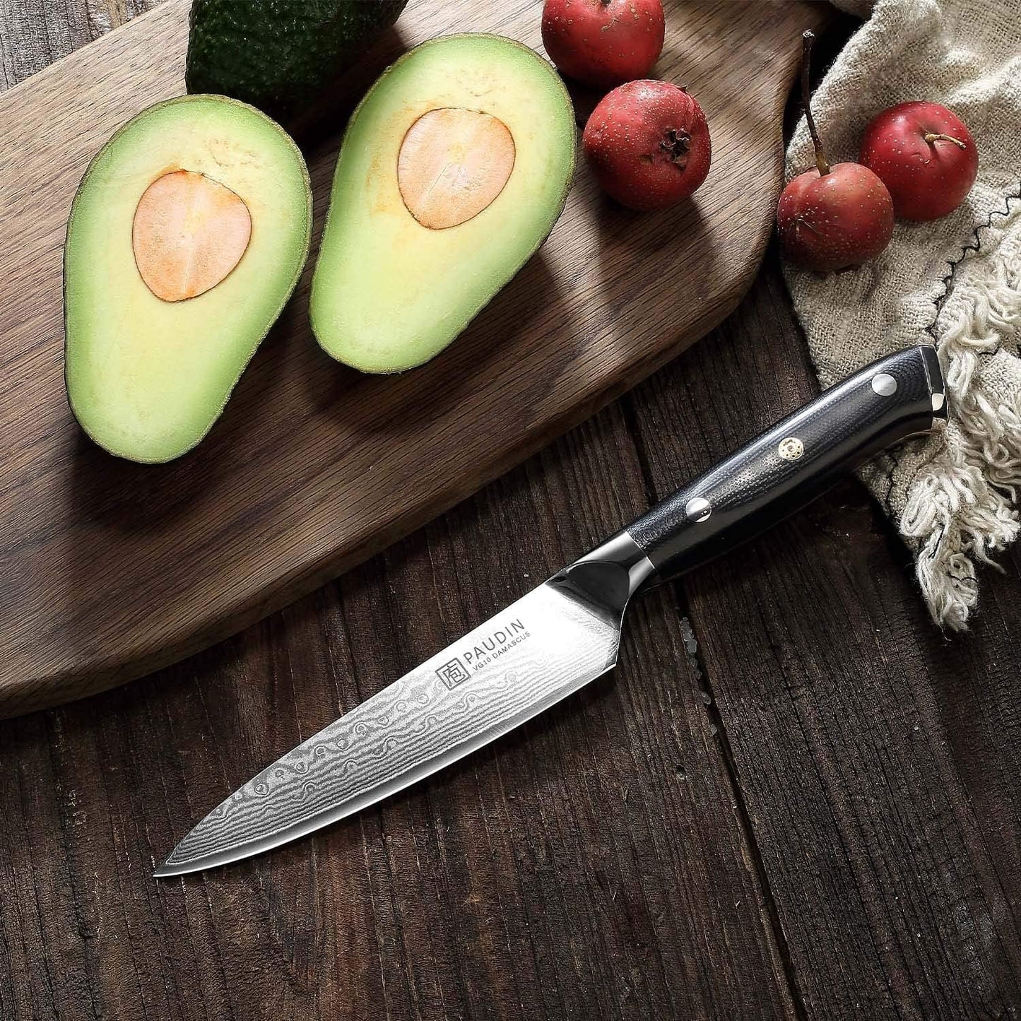 PAUDIN Utility Knife, 5 Inch Chef Knife, Ultra Sharp High Carbon Stainless Steel, Multipurpose Paring Knife for Fruit and Vegetable Cutting with Wooden Handle, Premium Gift Box