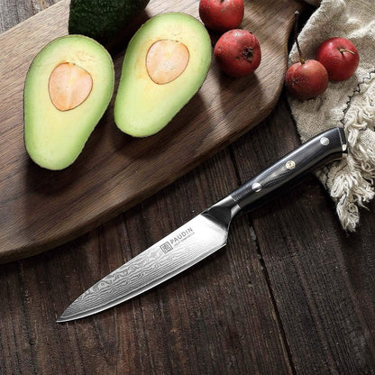 PAUDIN Utility Knife, 5 Inch Chef Knife, Ultra Sharp High Carbon Stainless Steel, Multipurpose Paring Knife for Fruit and Vegetable Cutting with Wooden Handle, Premium Gift Box