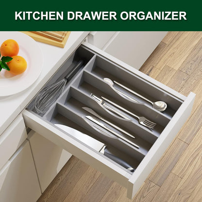 Bellsal Natural Utensil Organizer 12.5 Inch Silverware Organizer for Drawer Utensil Holder Cutlery Organizer Kitchen Drawer Organizer 7 Compartment Small Narrow Bamboo