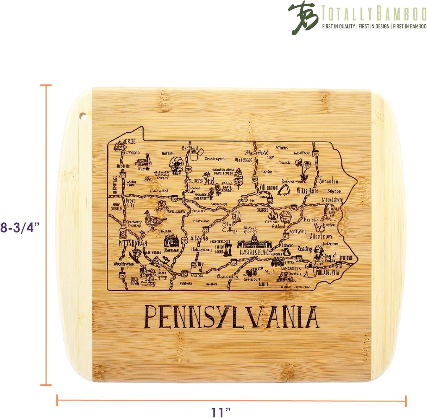 Totally Bamboo A Slice of Life New Jersey State Serving and Cutting Board, 11" x 8.75" - Colors B