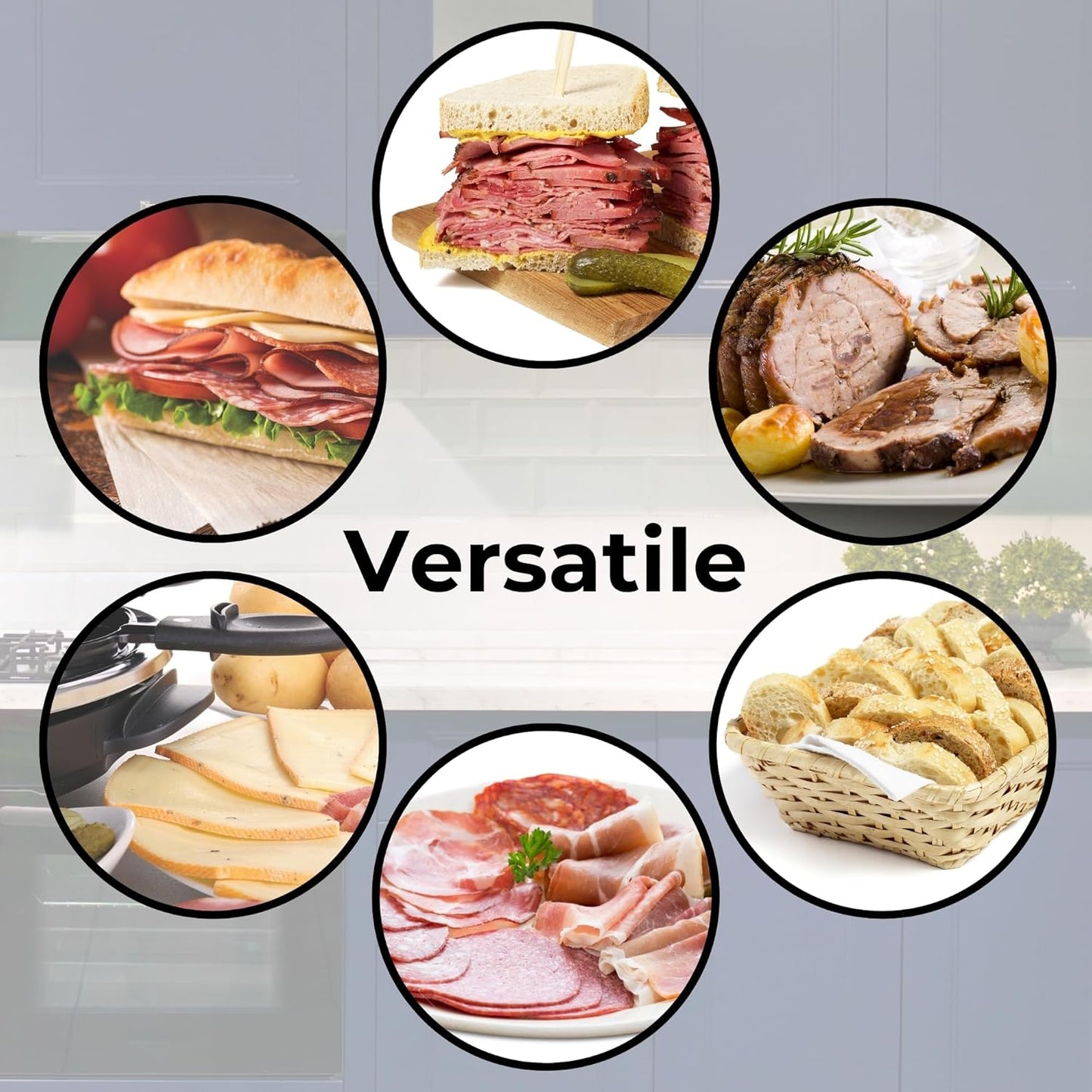 Starfrit Deli Slicer, Slices Meat, Cheese, Bread, 6.5" Stainless Steel Blade, Adjustable Thickness Knob, Nestable for Easy Storage, 2-in-1 Fruit and Vegetable