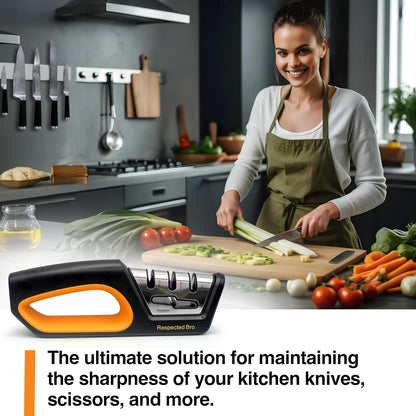 RESPECTED BRO 4-in-1 Knife and Scissors Sharpener, Premium Kitchen Knife Sharpener Tool, Help Prepare Restore & Polish Blades, Comfort & Ergonomic Handles For Easy-To-Use