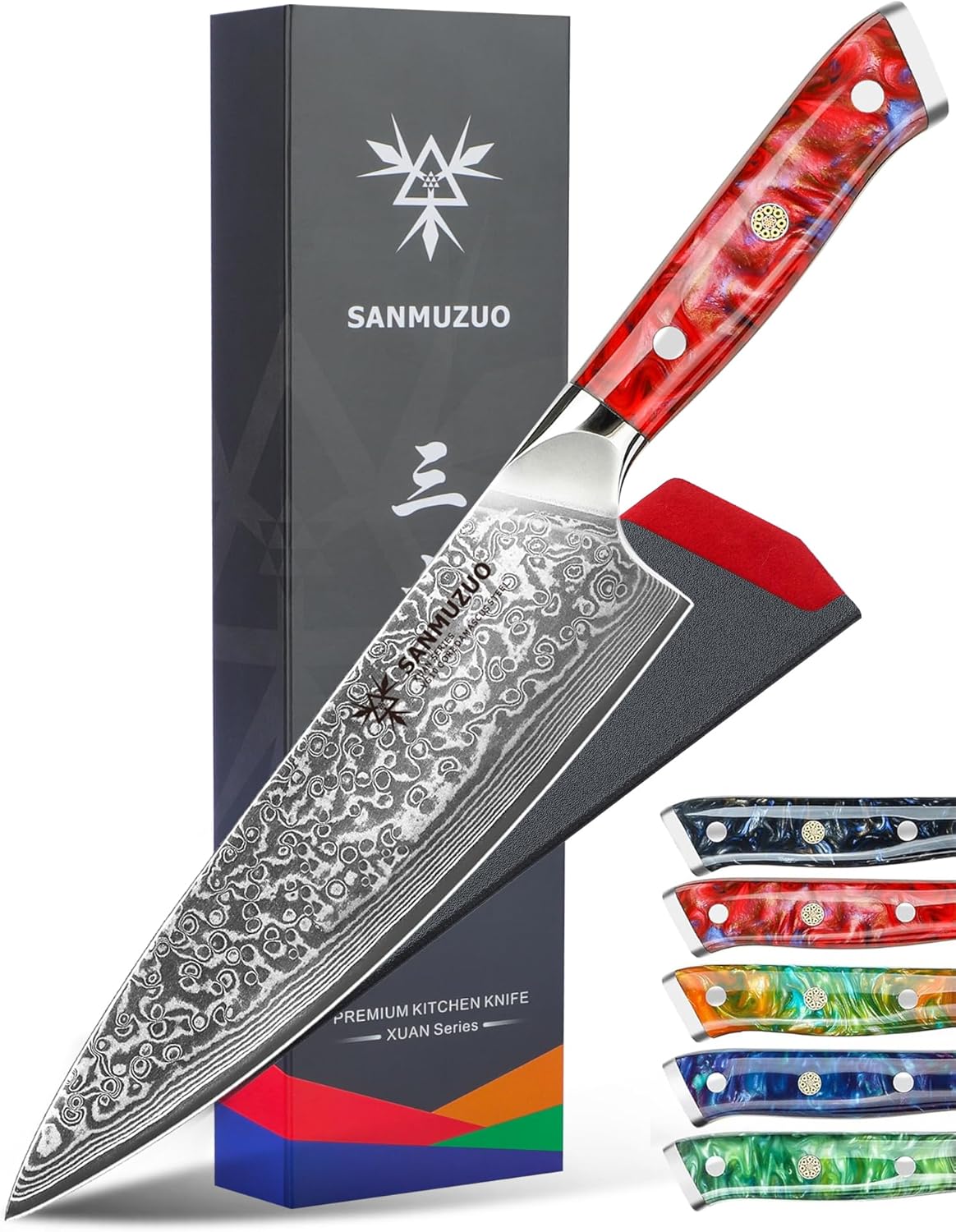 Chef Knife - 8 inch - Xuan Series - VG10 Damascus Steel Kitchen Knife - Resin Handle (Sapphire Blue)