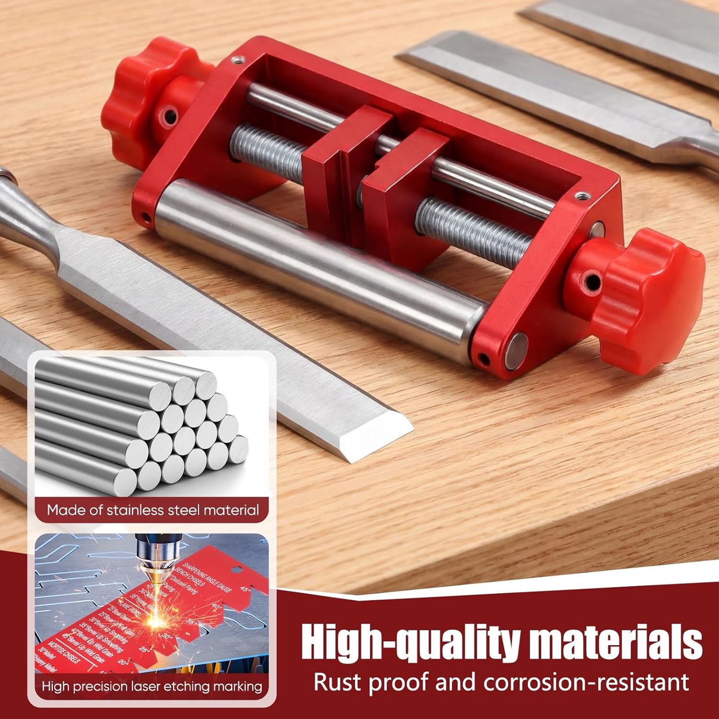 Precision Chisel Sharpening Jig & Guide, with Angle Fixture & Gauge (10-45) Sharpener for Wood Chisels and Plane Blades up to 2.8" Width