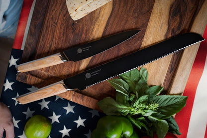 Everdure German Steel Professional Bread Knife, 10.55 Inch Serrated Edge Blade, Titanium Coated Blade with Pakka Wood Handle, Perfect Kitchen Knife for Slicing Bread Loaves, Bagels, Cake, and More