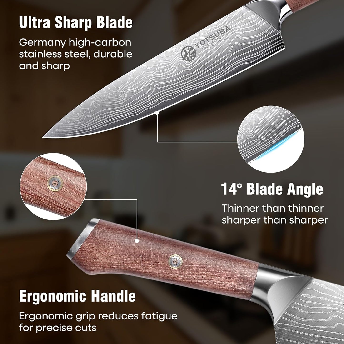 YOTSUBA Carving Knife and Fork Set, Meat Cutting Knife, Razor-Sharp German Stainless Steel Knives Fork Set with Ergonomic Wood Handle, Slicing Knives for Meats, BBQ & Vegetables