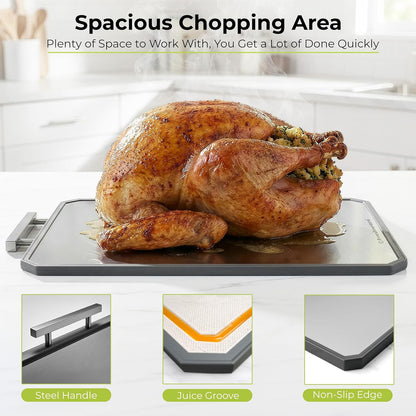 Freshware Titanium Cutting Board for Kitchen, Set of 2, Double Sided Cutting Boards, Pure Titanium/PP, Chopping Board with Juice Grooves, Dishwasher Safe, Medium 12.1" by 8.3" and Large 16.2" by 11"