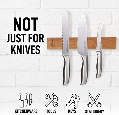 Zulay (12 Inch) Stainless Steel Magnetic Knife Holder For Wall - Powerful Knife Magnetic Strip With Extra Hanging Hooks - Wall Mount Magnetic Knife Strip & Organizer For Kitchen & Tools (Gold)