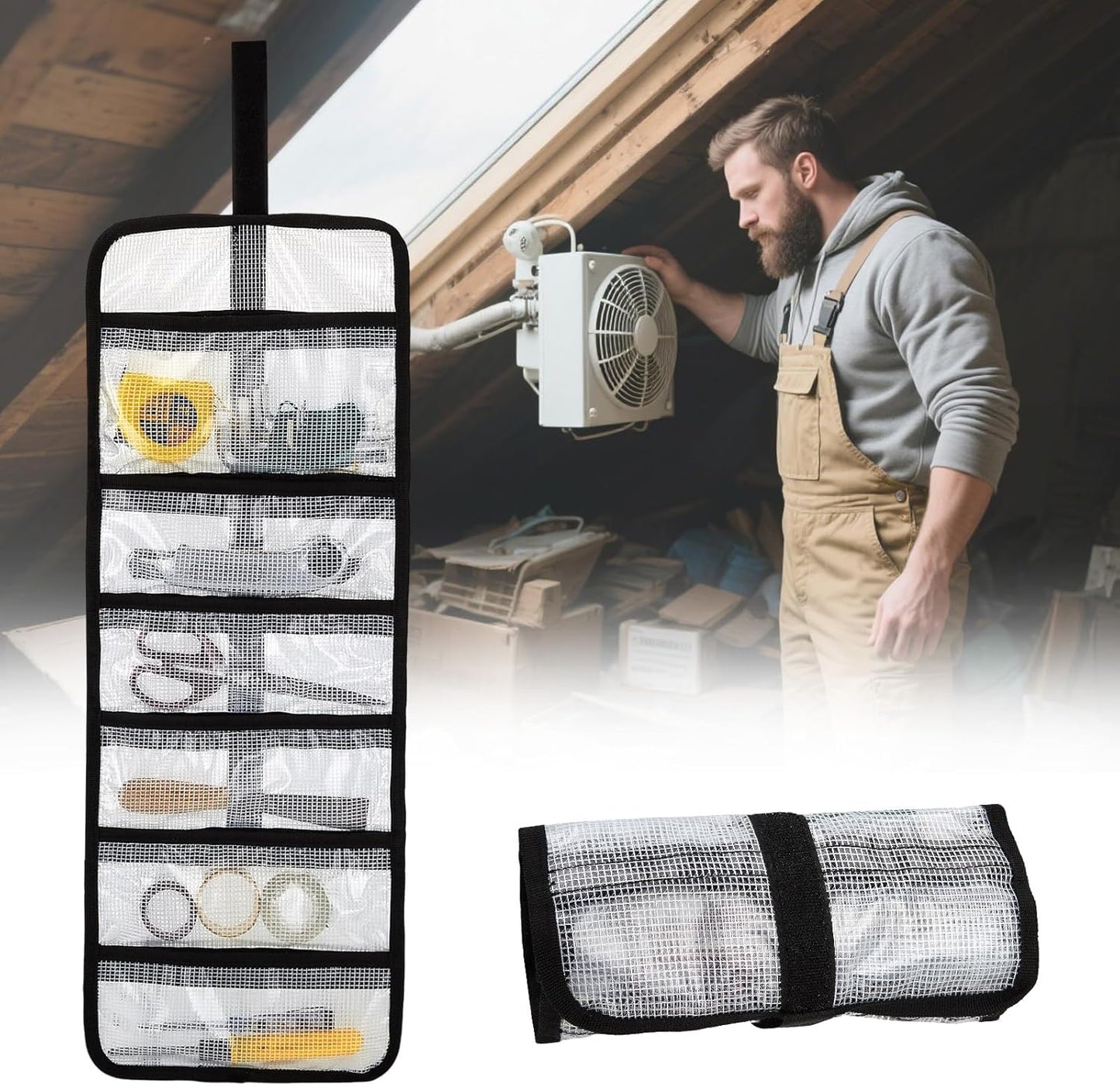 Large Tool Roll Bag, 6-Pocket Expanded Organizer for Longer Tools & Gear | 35.4"x12.2" with 13.5" Pockets, Waterproof PVC- 4 Pack