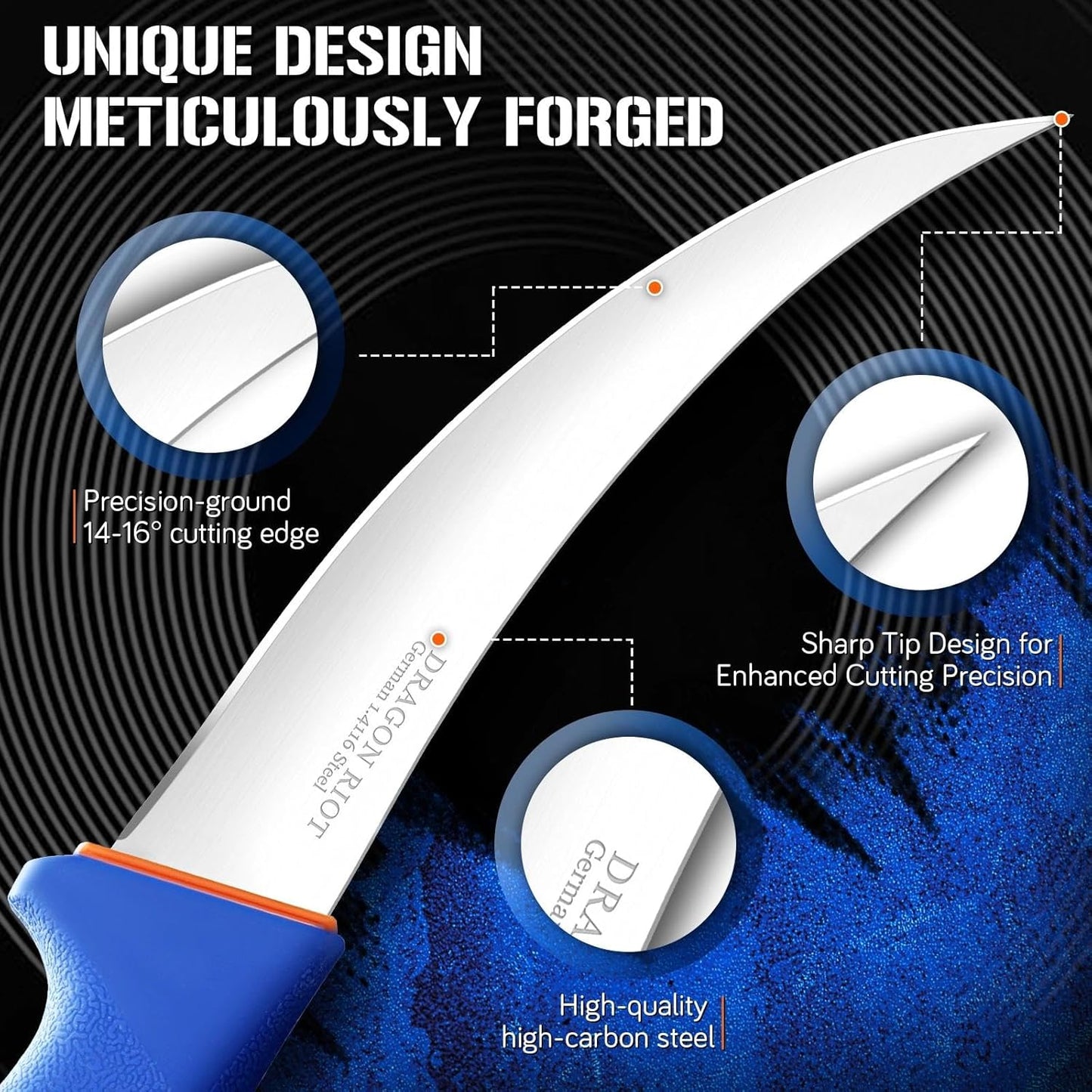 DRAGON RIOT Premium Boning Knife for Meat Cutting 6 Inch BBQ Brisket Meat Trimming Butcher Knife - Stainless Fish Fillet Turkey Carving Knife