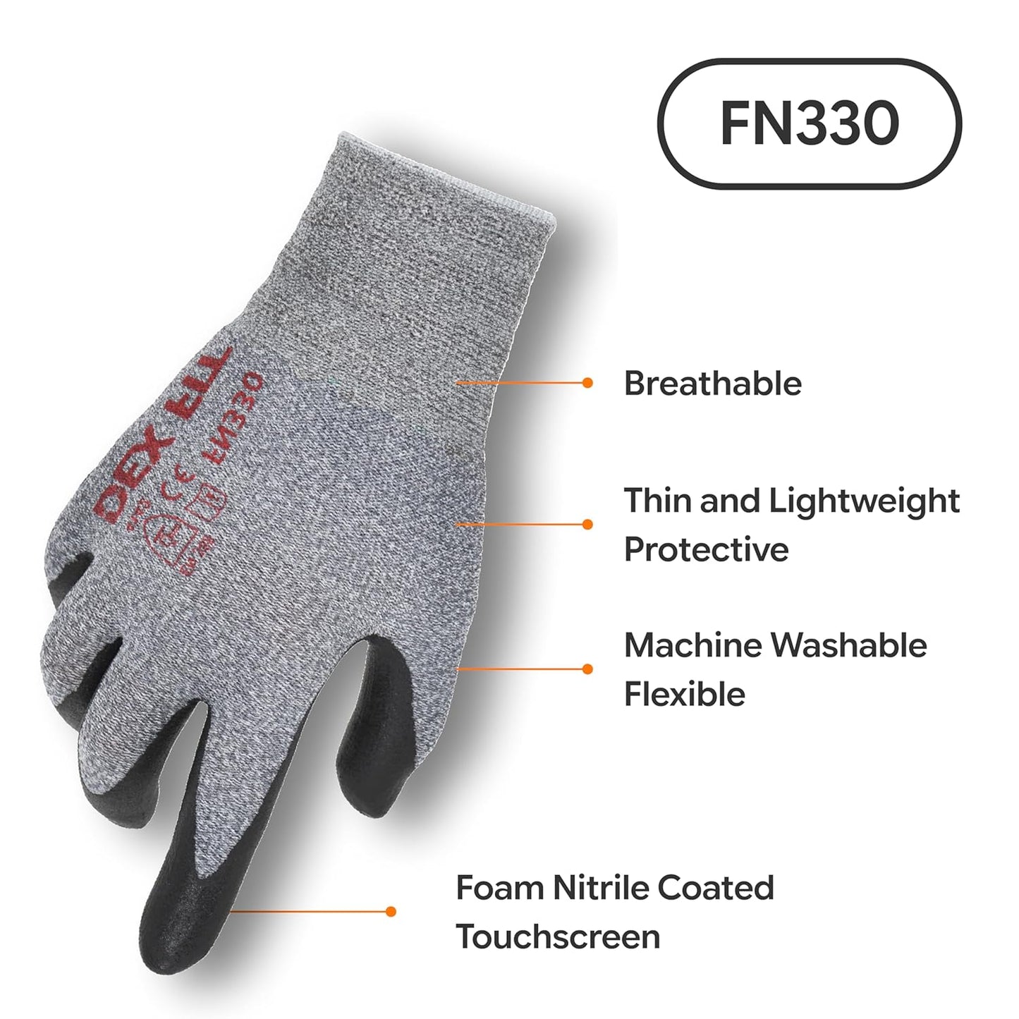 DEX FIT Nitrile Work Gloves FN330, 15-Gauge 3D Snug Stretch Fit, Touchscreen, Power Grip in Wet & Oily Conditions, Mechanic & Warehouse, Men & Women, Black, M, 3 Pairs