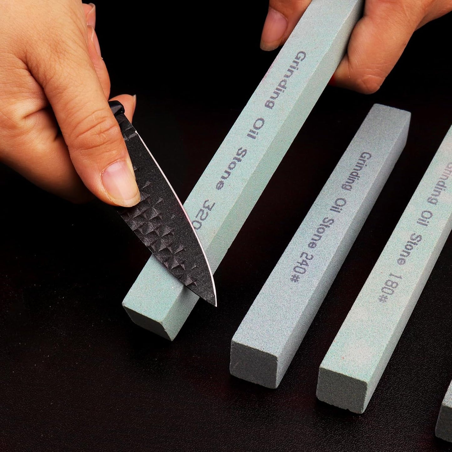 4Pcs Square Sharpening Stone Set -Grits 150#, 180#, 240#, 320# Green Silicon Carbide Honing Whetstone Kit for Moldels, Metal & Knife Cutting Tools (150 * 20 * 10mm)