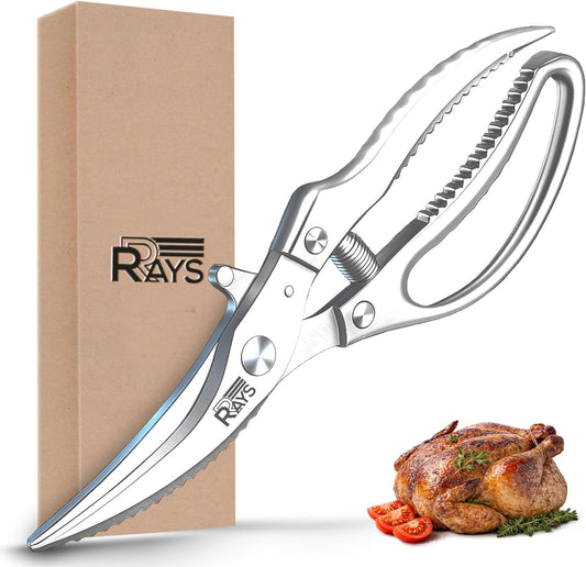 Heavy Duty Poultry Shears – Meat Shears with Non-Slip Handle | Kitchen Shears for Chicken, Turkey, Bone, Vegetables & Fish – Spring Loaded Spatchcocking Shears – Dishwasher Safe with Safety Lock
