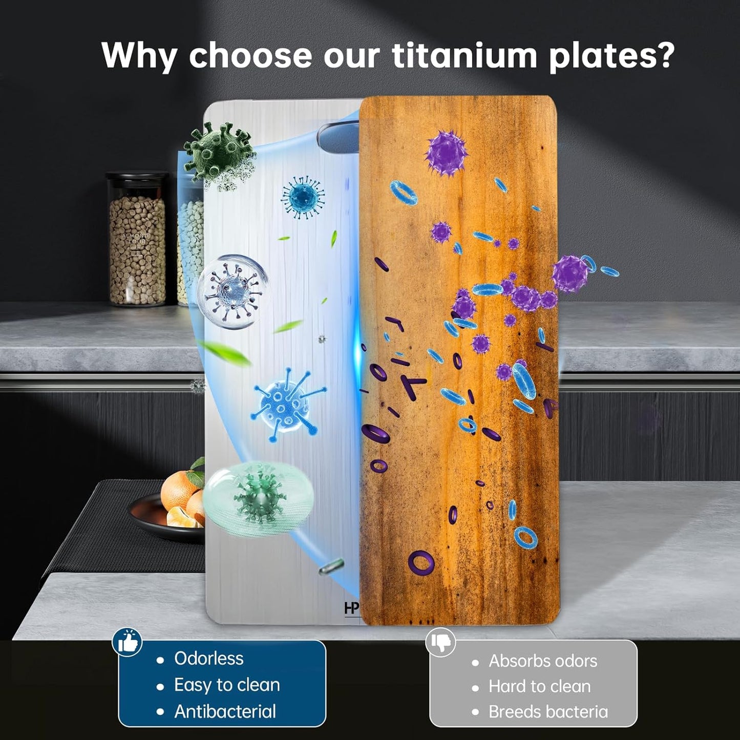 3Pcs Titanium Cutting Boards For Kitchen, 100% Pure Titanium Chopping Board, Food Grade Quality, Double-sided non-toxic, Easy To Clean, Dishwasher Safe And Will Not Absorb Odors (S+M+L)