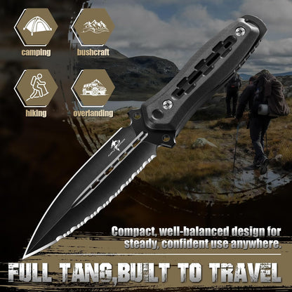 Purple Dragon Fixed Blade Knife with Kydex Sheath,440C Steel Full Tang Outdoor Utility Knife with G10 Handle for Camping, Hiking,Bushcraft & Outdoor Use-Black