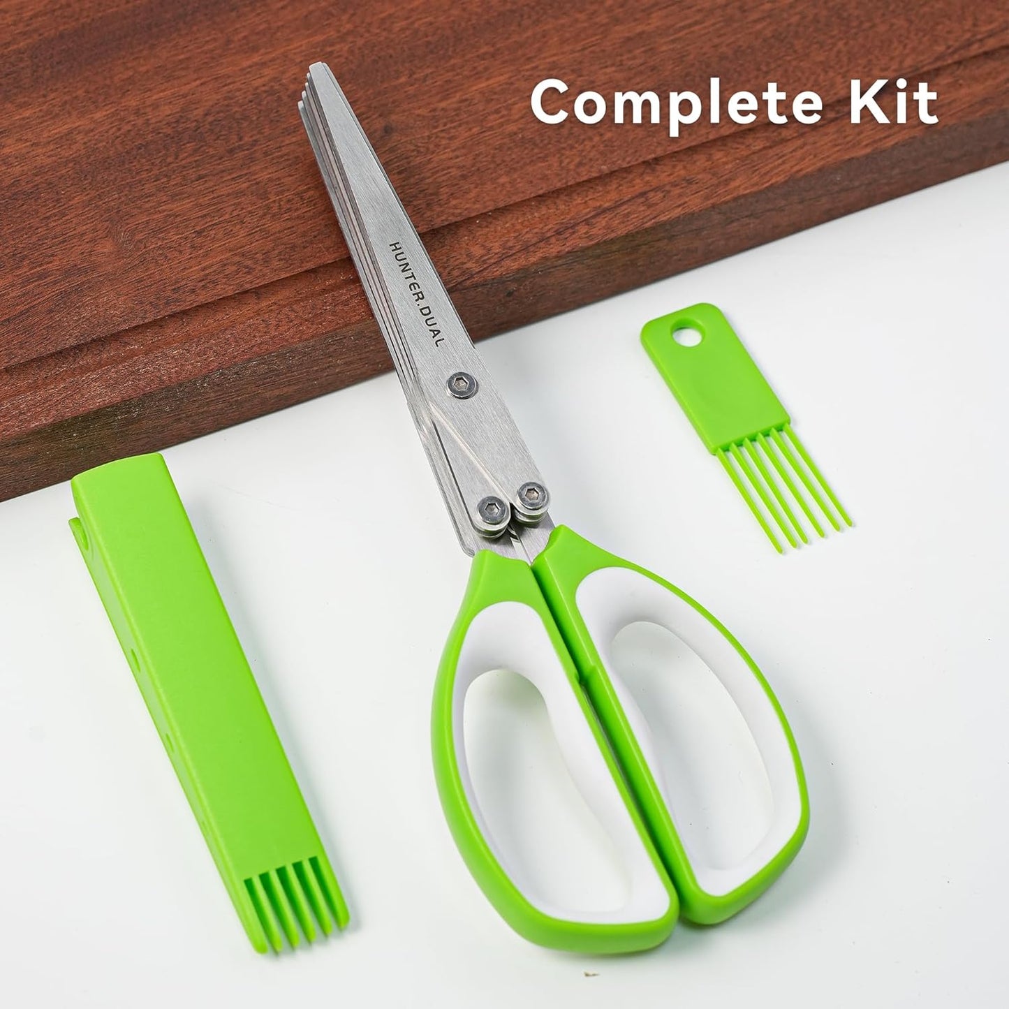 5 Blades Herb Scissors - Professional Kitchen Shears with Safety Cover for Cutting Green Onions, Fresh Herbs, Vegetables & Salad Food Prep, Must-Have Cooking Gadgets, Dishwasher Safe