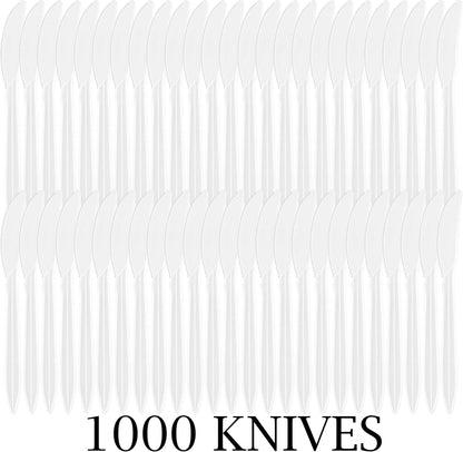 PLASTICPRO Cutlery Plastic Knives Medium Weight Disposable Silverware White (1000 Count)
