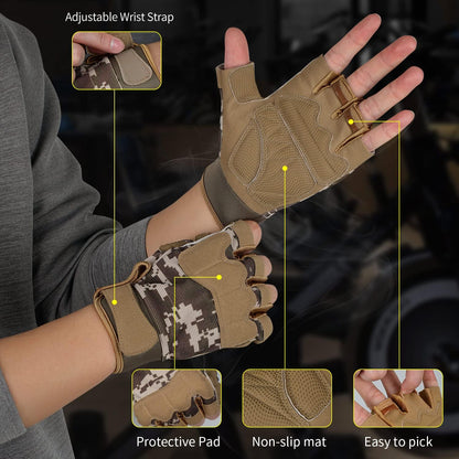 FIORETTO Fingerless Workout & Exercise Gloves for Gym, Weight Lifting, Airsoft, Shooting, Hunting, Hiking, Cycling, Driving, Motorcycle, Climbing M210603