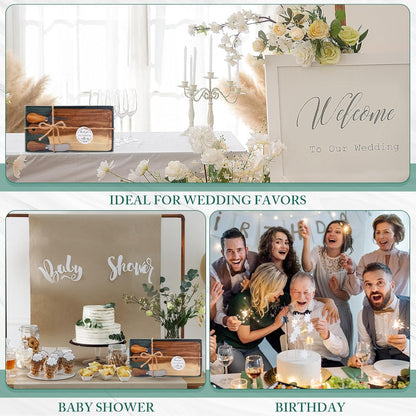 1 Set Bridal Baby Shower Cheese Prizes Wooden Square Board Gift Set Knives Forks Thank You Tags with Box for Guests for Valentines Bridal Baby Shower Housewarming Gifts (Acacia Color)