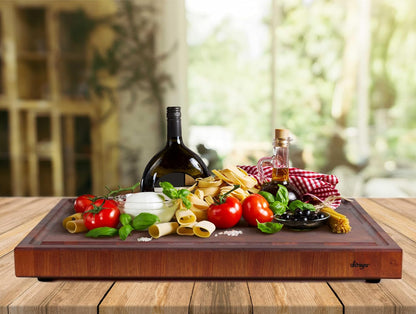 Straga Handmade Reversible End Grain Mahogany Heavy-Duty Chopping Block with Non-Slip Feet, Deep Juice Groove, Built-in Handles - Ideal for Cutting Meat, Cheese, Vegetables (12" x 9", Mahogany)