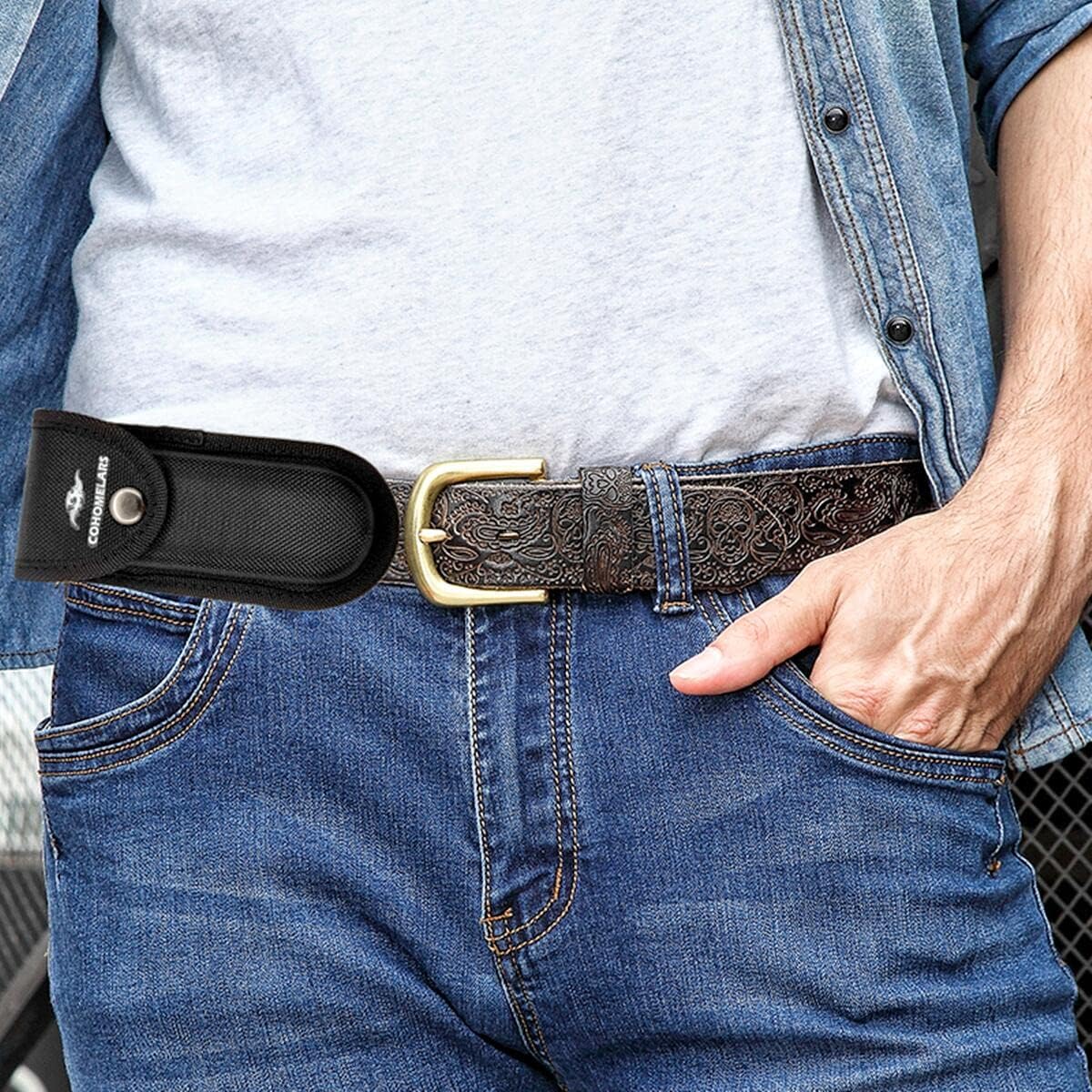 Multitool Belt Sheath for Leatherman, Gerber - Nylon Knife Pouch for Folding Knife - Snap Closure Knife Holder with Horizontally or Vertically Carry Belt Loop