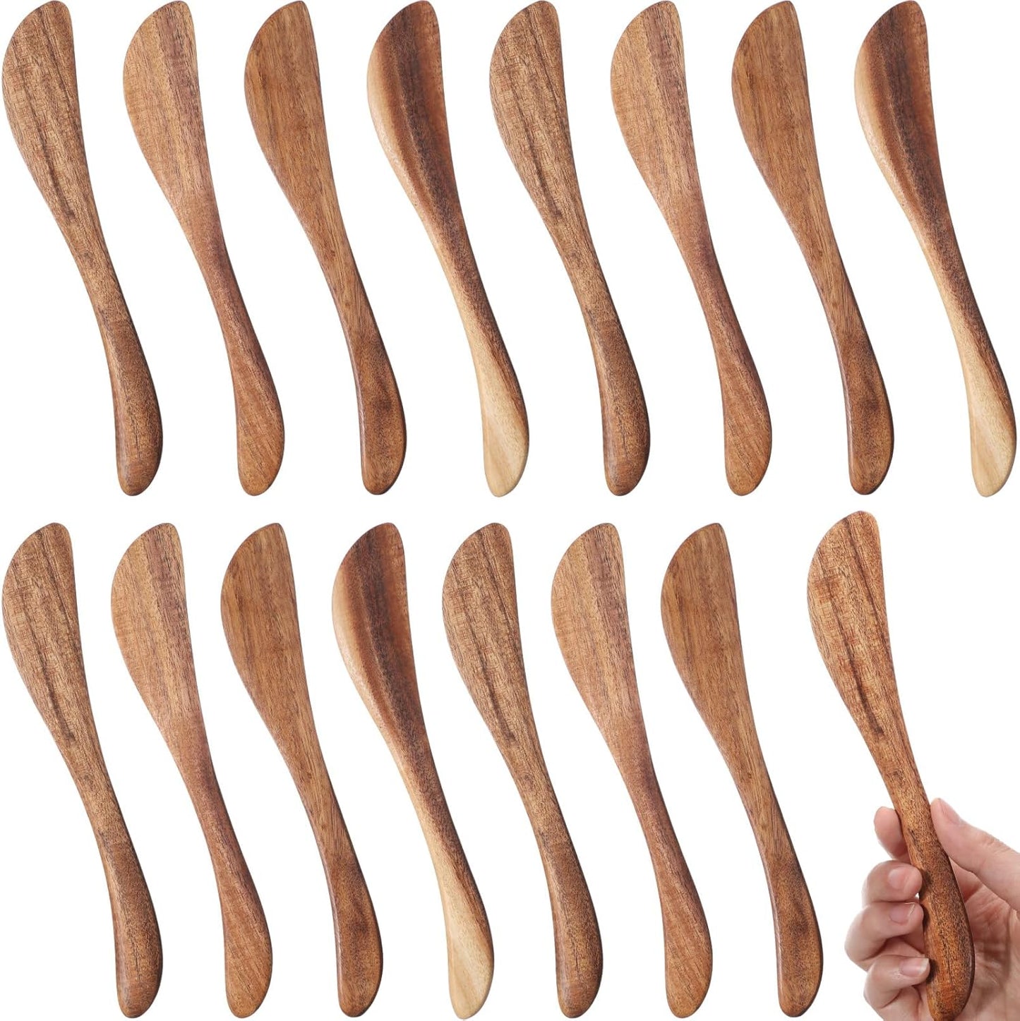 Maxdot 8 PCS 7.5 Inch Teak Butter Spreader Knife Set Wooden Butter Knives Teak Wood Utensils for Spreading Butter Jam Cheese Cake Smooth Surface Kitchen Tool for Home & Parties