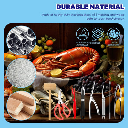 19Pcs Seafood Tools Includes Sea Food Scissors, Crab Crackers, Oyster Knife, Lobster Crackers, Crab Hammer and Shellfish Forks, Nutcracker Set for Restaurants, Picnic and Home Use