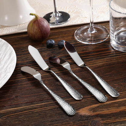 KEAWELL Premium 7" Louise Butter Knives: Set of 4, 18/10 Stainless Steel, Dishwasher Safe and Rust-Resistant (Hammered)