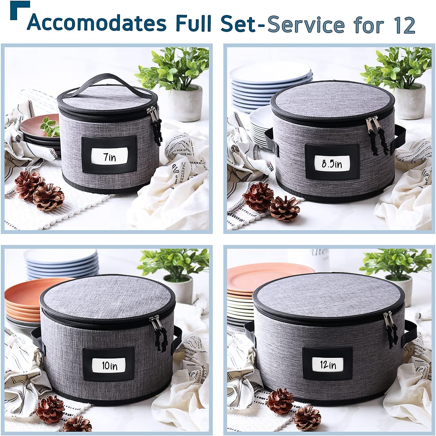 Platter Storage Case, Fine China Storage Containers Hard Shell, Quilted and Stackable 16”x 12.5”x 3.5” Platter Storage Container with Zipper, Handles and Felt Dividers for Moving and Seasonal Storage