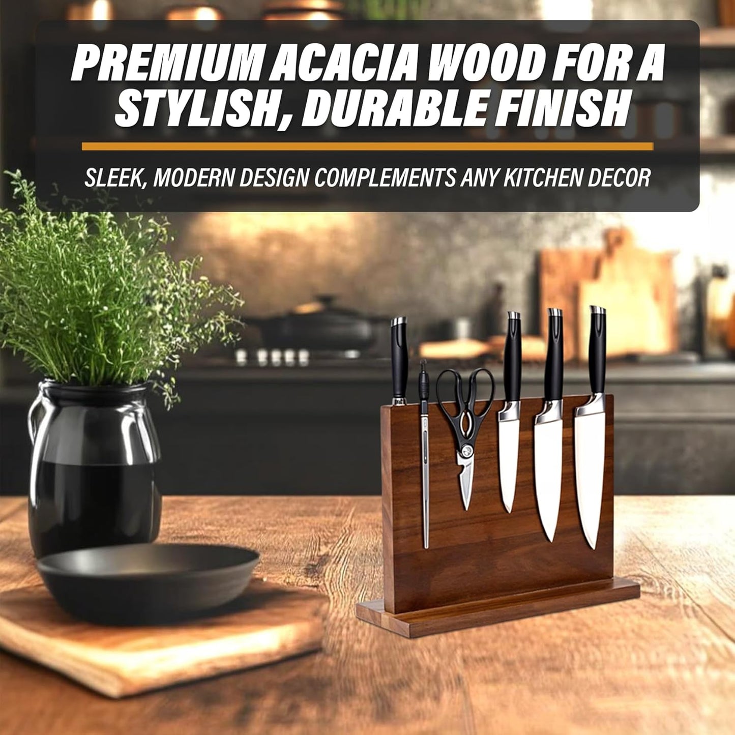 Wooden Magnetic Knife Holder - Dual - Sided Stand with Enhanced Magnets for Multifunctional Kitchen Knife Storage - Stylish, Durable, and Strong (Knives Not Included) - 12" x 9" - 3.48 lbs