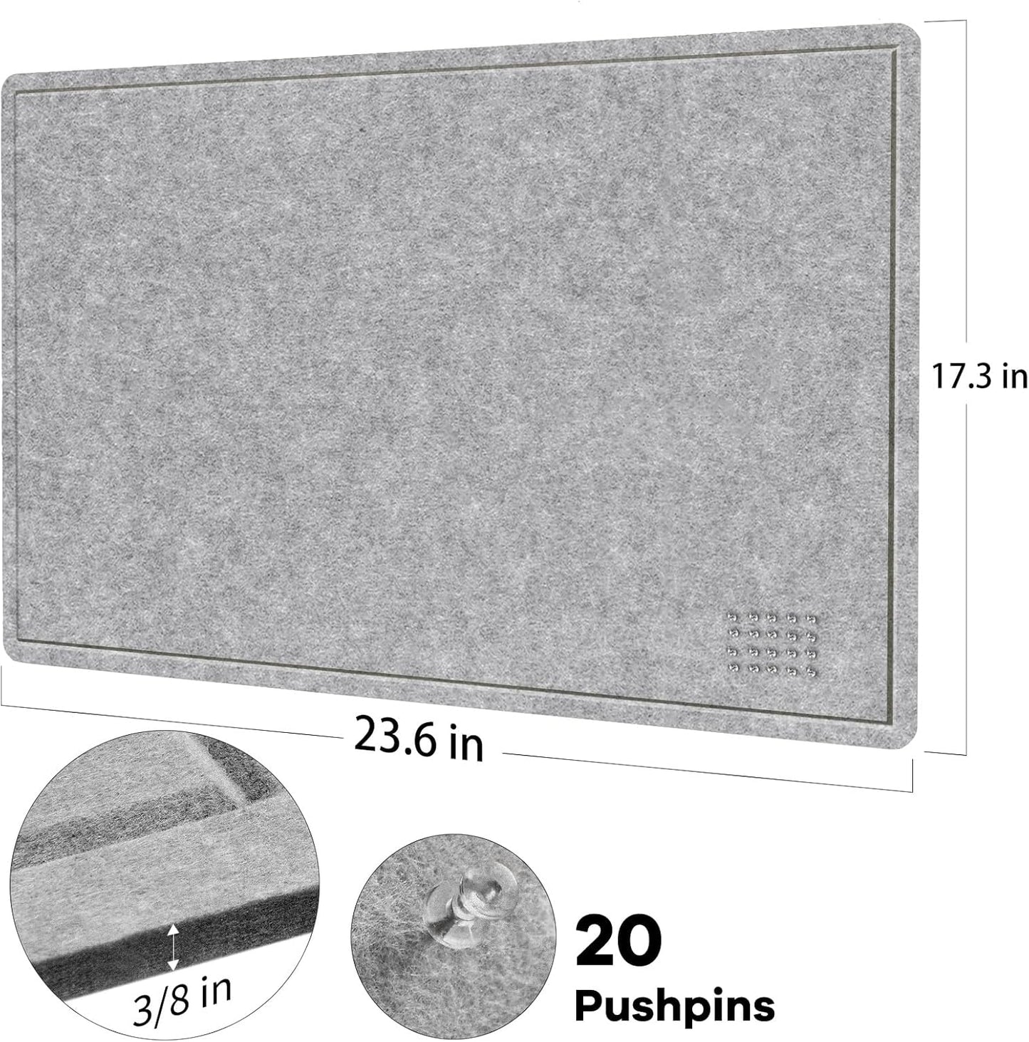 Lightomorrow Bulletin Board, 36 x 24 inches Felt Board - Decorative Pin Board, Cork Board Alternative for Wall, 3' x 2' Foldable Self-Adhesive Vision Board Prayer Board with 20 Pushpins - Black